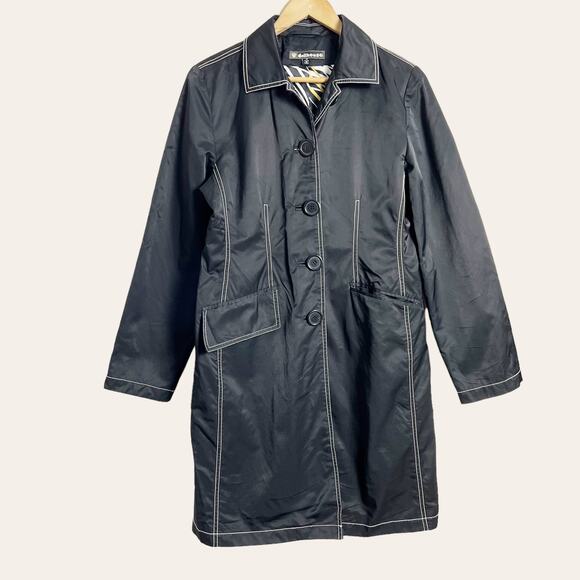 Vintage Dollhouse Black Contrast Stitching Long Coat Size Medium - Picture 1 of 7